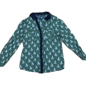 Anthropologie Maeve green and white  motorcycle button down blouse